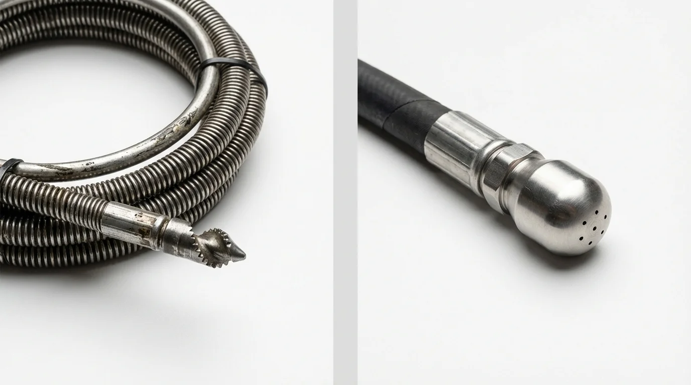 Drain snake cable and hydro jetting nozzle used for drain cleaning in Ely, NV